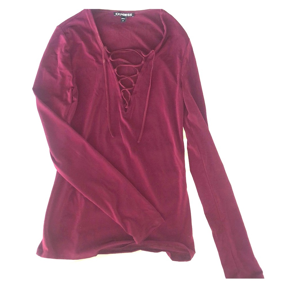 Maroon lace up long sleeve shirt.
